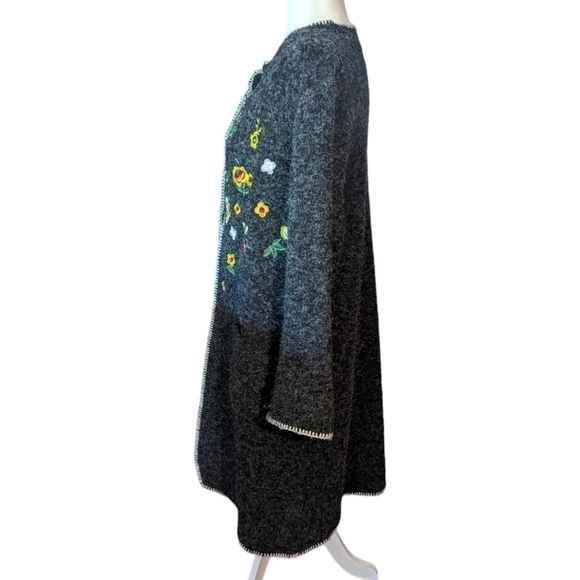 Kamana gray soft embroidered sweater coat/ duster/ long unique cardigan sz S - Picture 7 of 12